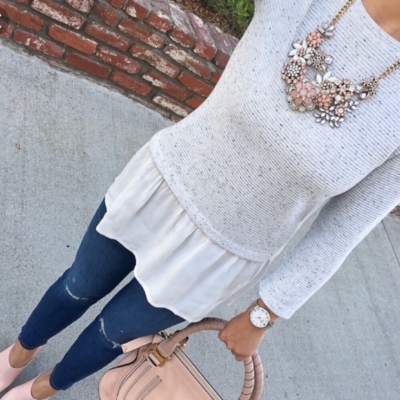 LOFT Tops - LOFT Mixed Media Ribbed Layered Peplum Top Blouse